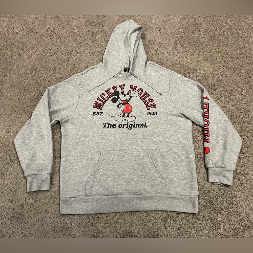 Disney Mickey Mouse Gray Pullover Hoodie Graphic Print Men’s Sz 2XL Big & Tall